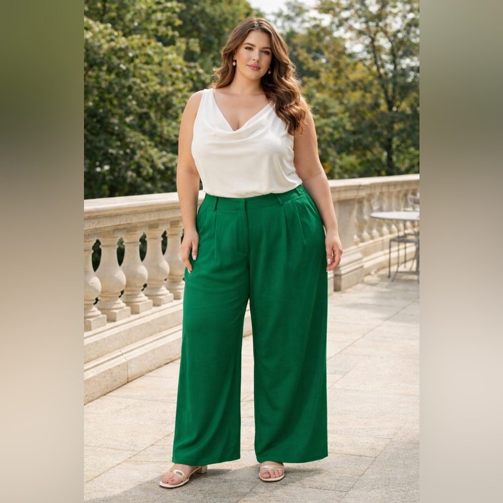 Micas Plus Size Emerald Green High-Waisted Wide Leg Pants size 3XL